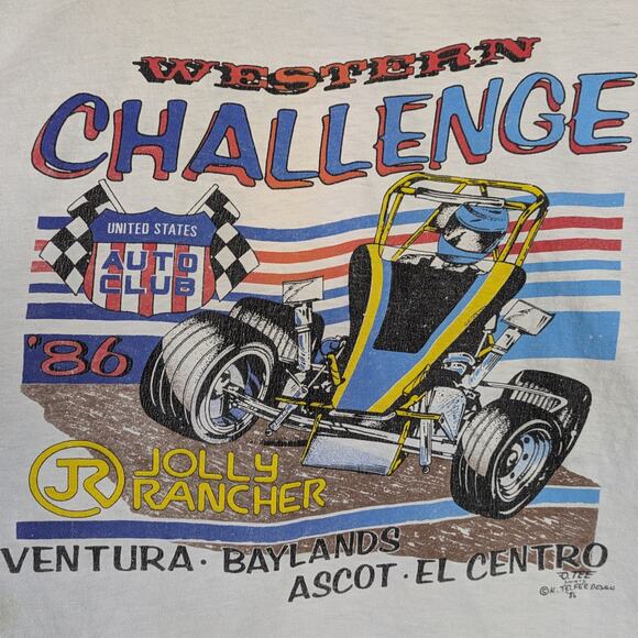 Vintage 1986 Drag Racing T-Shirt NO TAG MEASURES L Jolly Rancher Western Telfer - Picture 3 of 9